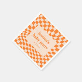 Retro Orange Abstract Checkerboard Baby Shower Servet (Hoek)
