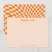 Retro Orange Abstract Checkerboard Wedding Custom Bedankkaart (Voorkant / Achterkant)