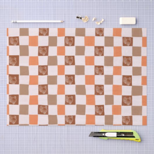 Retro orange and brown Turkey Checkered Tissuepapier (Craft)