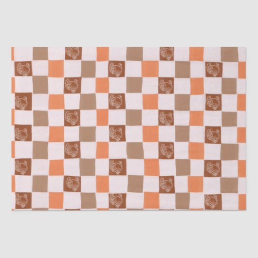 Retro orange and brown Turkey Checkered Tissuepapier (Voorkant)