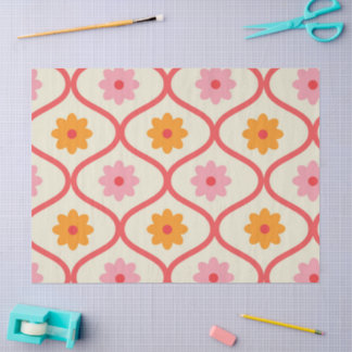 Retro Orange and Pink flowers on Ogee Pattern  Tissuepapier