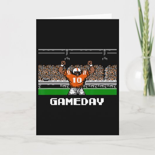 Retro Orange And White Footbyll Gameday 8 Bit Vide Kaart (Voorkant)