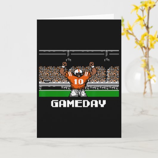 Retro Orange And White Footbyll Gameday 8 Bit Vide Kaart (Gele Bloem)
