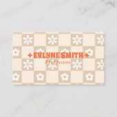 Retro Orange Beige Checkered Groovy Floral Boho  Visitekaartje (Voorkant)
