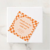 Retro Orange Checkerboard Baby Shower Thank You Bedankjes Labels (In situ)