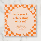 Retro Orange Checkerboard Baby Shower Thank You Bedankjes Labels (Achterkant)