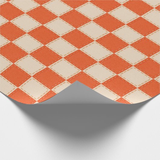 Retro Orange Checkerboard Cadeaupapier (Hoek)