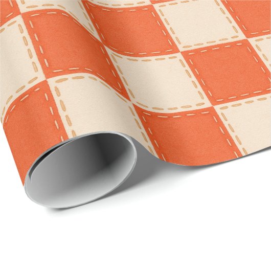 Retro Orange Checkerboard Cadeaupapier (Rol Hoek)