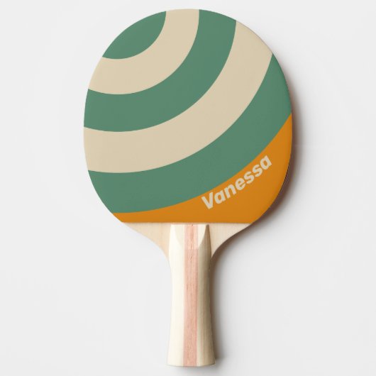 Retro Orange Circle Stripe with Name Tafeltennisbatje (Voorkant)