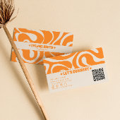 Retro Orange Cream QR Code 70s Boho Groovy Funky Visitekaartje