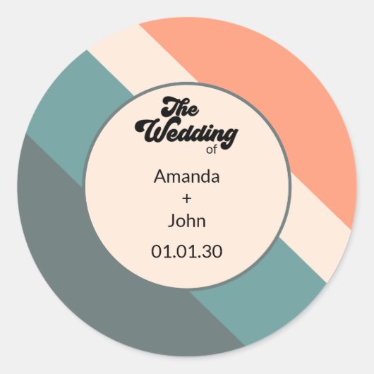 Retro Orange Dusty Blue Geometric The Wedding Of Ronde Sticker (Voorkant)