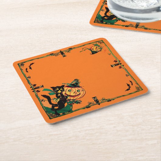 Retro Orange Halloween  Kartonnen Onderzetters (Schuin)