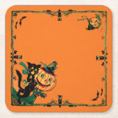 Retro Orange Halloween  Kartonnen Onderzetters (Voorkant)