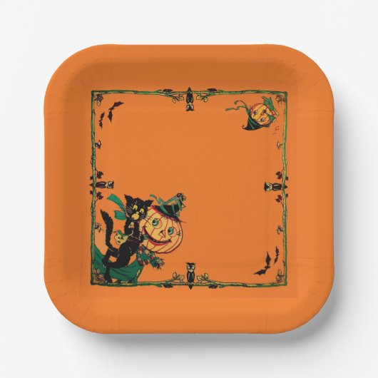 Retro Orange Halloween  Papieren Bordje (Voorkant)