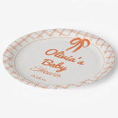 Retro Orange Hand Drawn Written Bow Baby Shower Papieren Bordje (Gekanteld)
