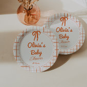 Retro Orange Hand Drawn Written Bow Baby Shower Papieren Bordje