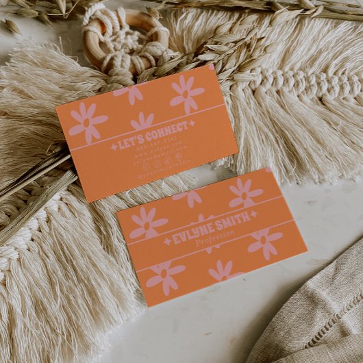 Retro Orange Pink 70s Groovy Floral Boho Girly Fun Visitekaartje