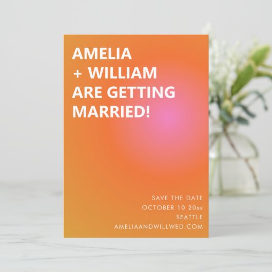Retro Orange Pink Bold Gradient Modern Wedding  Save The Date (Staand voorkant)