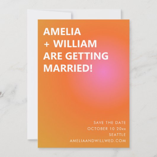 Retro Orange Pink Bold Gradient Photo Wedding  Save The Date (Voorkant)