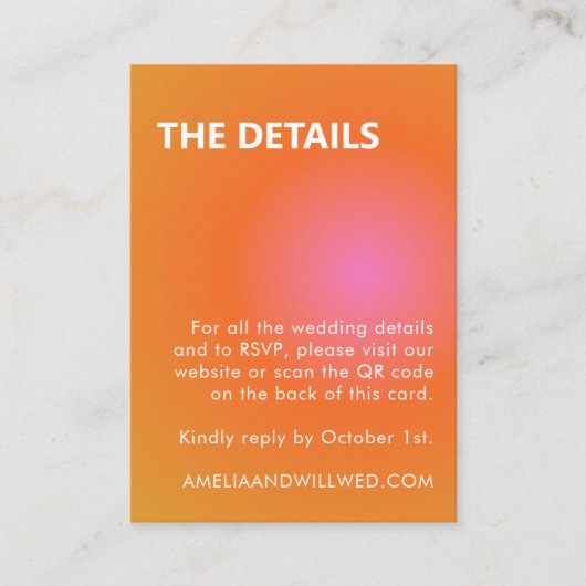 Retro Orange Pink Gradient Wedding QR Code RSVP Informatiekaartje (Voorkant)