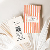 Retro Orange Pink Hand Drawn Stripes Girly QR Code Visitekaartje