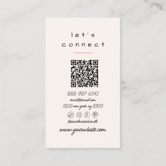 Retro Orange Pink Hand Drawn Stripes Girly QR Code Visitekaartje (Achterkant)