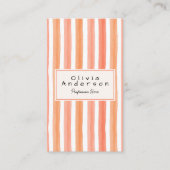 Retro Orange Pink Hand Drawn Stripes Girly QR Code Visitekaartje (Voorkant)