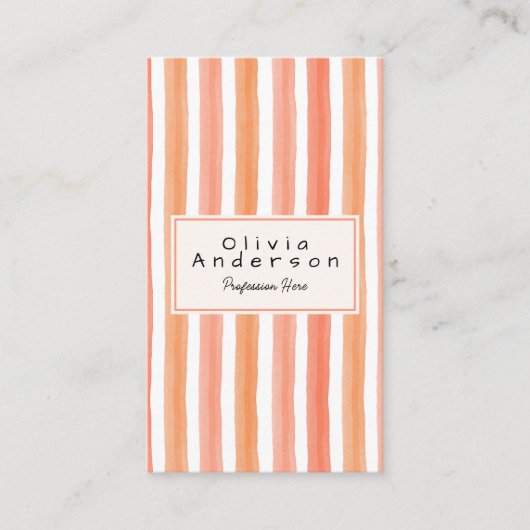 Retro Orange Pink Hand Drawn Stripes Girly QR Code Visitekaartje (Voorkant)