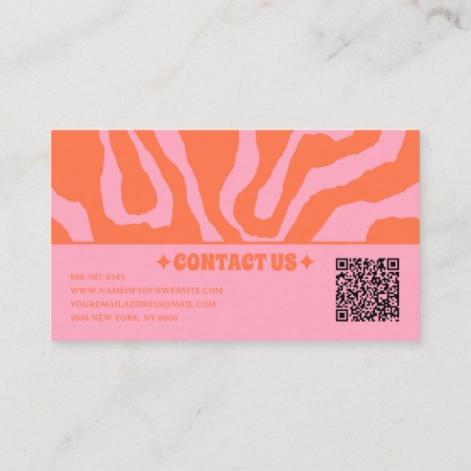 Retro Orange Pink QR Code 70s Boho Groovy Trendy Visitekaartje (Achterkant)