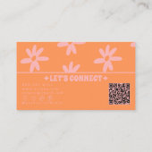 Retro Orange Pink QR Code 70s Groovy Floral Girly Visitekaartje (Achterkant)