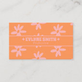 Retro Orange Pink QR Code 70s Groovy Floral Girly Visitekaartje (Voorkant)