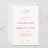 Retro Orange Red Monogram Elegant Wedding  Kaart (Voorkant)