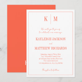 Retro Orange Red Monogram Elegant Wedding Kaart