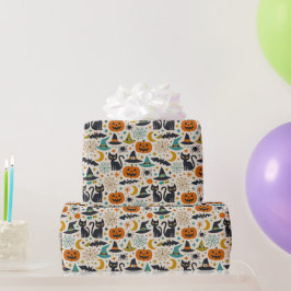 Retro Orange Teal Mid-Century Halloween Cadeaupapier