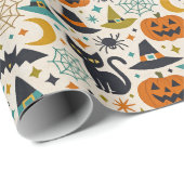 Retro Orange Teal Mid-Century Halloween  Cadeaupapier (Rol Hoek)