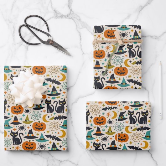 Retro Orange Teal Mid-Century Halloween  Inpakpapier Vel (Voorkant)