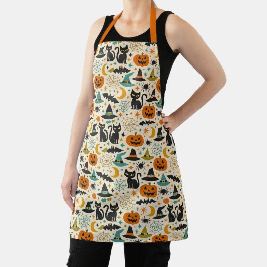 Retro Orange Teal Mid-Century Halloween  Schort (Insitu)