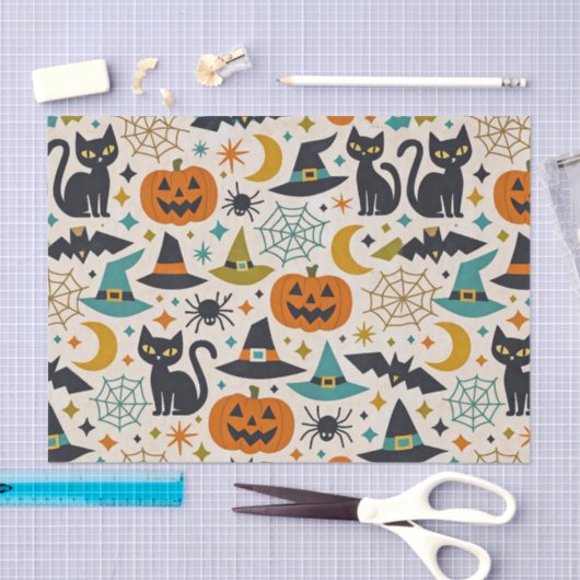 Retro Orange Teal Mid-Century Halloween  Tissuepapier (Craft)