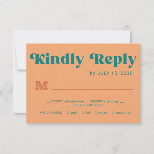 Retro orange teal simple typography wedding RSVP kaartje (Voorkant)