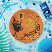 Retro Orange Witch Halloween  Papieren Bordje (Feest)