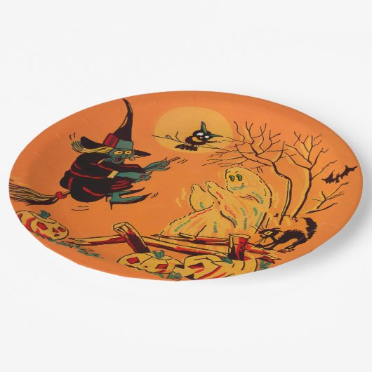 Retro Orange Witch Halloween  Papieren Bordje (Gekanteld)