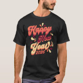 Retro Orange Yellow Happy New Year T-shirt (Voorkant)