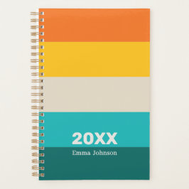 Retro Orange Yellow Teal Stripe 2026 Name Planner