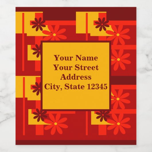 Retro oranje 1970's, personaliseren wijn etiket (Enkel label)