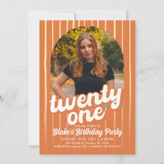 Retro Oranje 21e verjaardag Kaart (Voorkant)