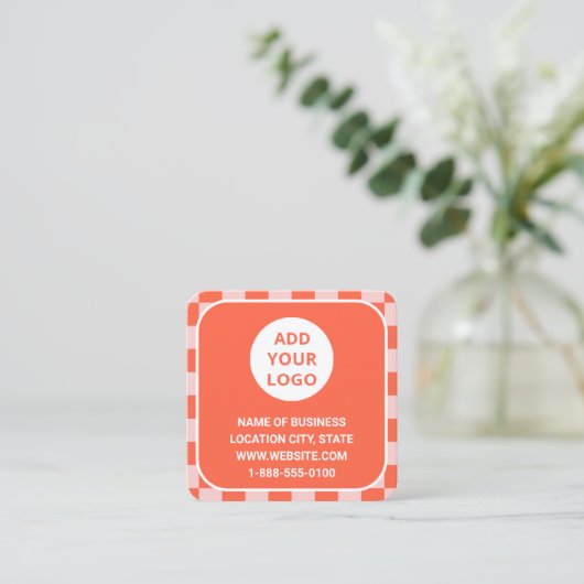 Retro Oranje aangepaste Logo en QR-code Vierkante Visitekaartje (Staand voorkant)