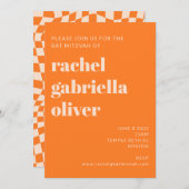 Retro Oranje Abstract Checkerboard Bat Mitzvah Kaart (Voorkant / Achterkant)