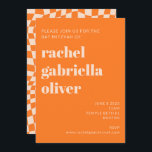 Retro Oranje Abstract Checkerboard Bat Mitzvah Kaart<br><div class="desc">Retro Oranje Abstracte Checkerboard Bat of Bar Mitzvah Uitnodiging met RSVP inbegrepen</div>