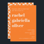 Retro Oranje Abstract Checkerboard Bat Mitzvah Kaart<br><div class="desc">Retro Oranje Abstracte Checkerboard Bat of Bar Mitzvah Uitnodiging met RSVP inbegrepen</div>