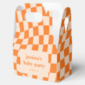 Retro Oranje Abstract Schaakbord Baby Shower Bedankdoosjes (Geopend)